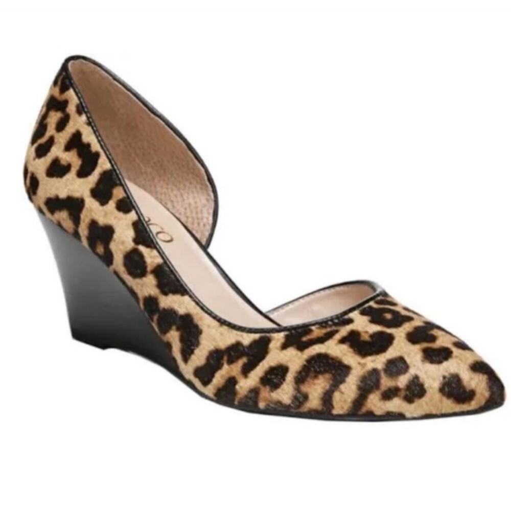 Franco Sarto Felice II Leopard Print Calf Hair d'Orsay Wedge Pumps Size 7.5